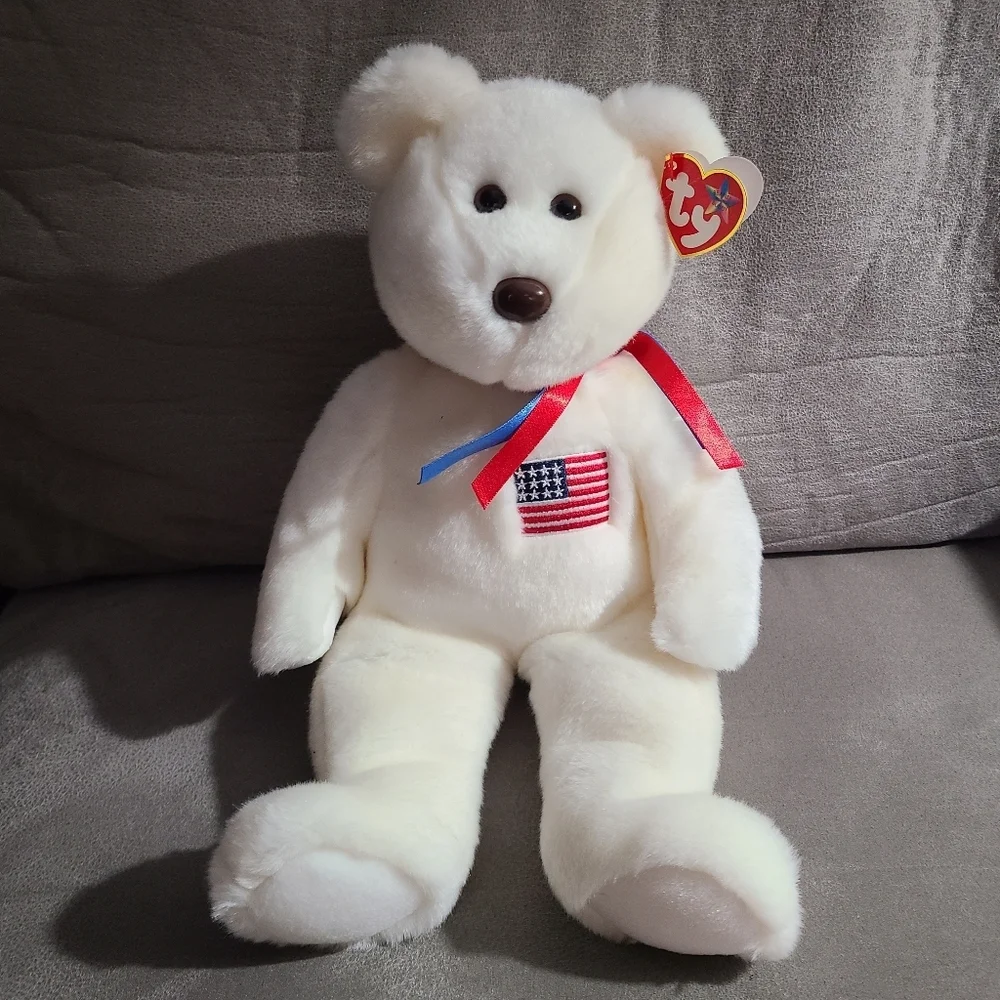 TY‎ Beanie Baby Buddy LIBEARTY the Patriotic White Bear 4th Flag Liberty Vintage